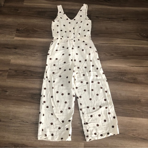 Monteau Lenin Blend Cream Brown Polkadot Jumpsuit Womem Size Xsmall - Picture 6 of 8